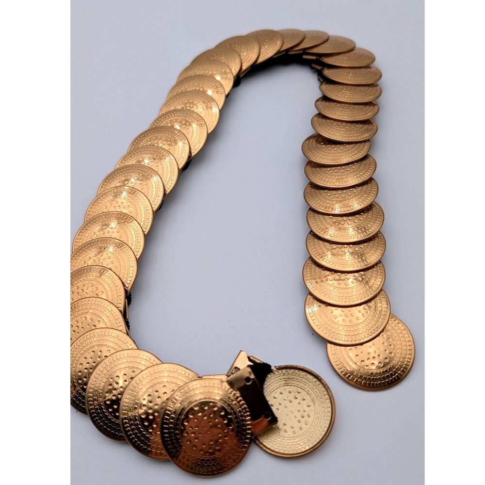 Vintage Gold Coin Elastic Stretch Waist Belt Bohemian Textured Disc Medallion